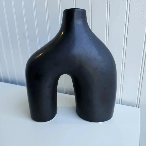 Matte Black Ceramic Table Vase Décor Minimalist Modern Abstract  10.5"H × 9" W - Picture 1 of 10